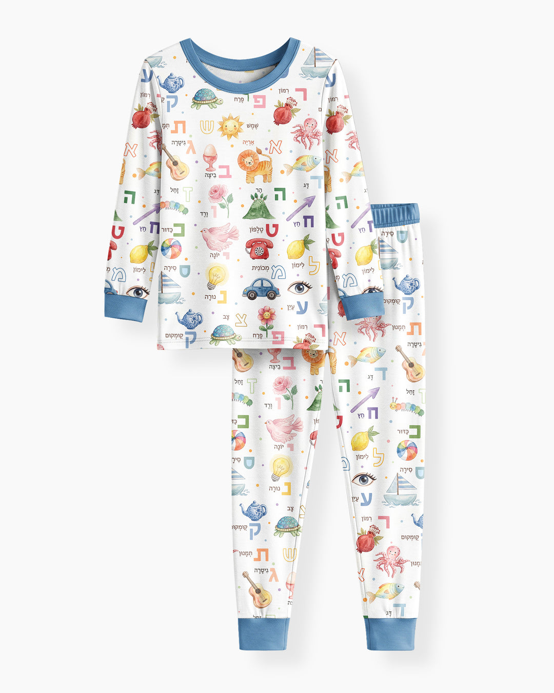 Hebrew Aleph Bet Bamboo Two Piece Long Sleeve Pajama Set