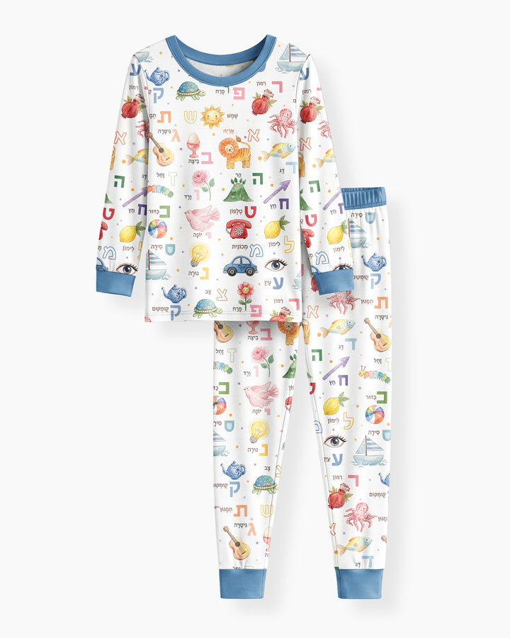 Hebrew Aleph Bet Bamboo Two Piece Long Sleeve Pajama Set