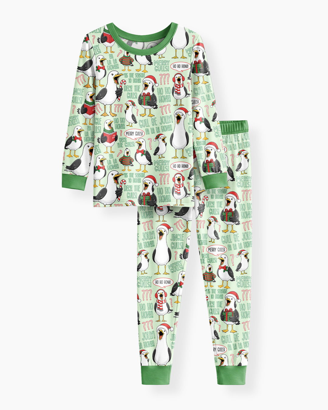 Funny Christmas Seagull Bamboo Two Piece Long Sleeve Pajama Set