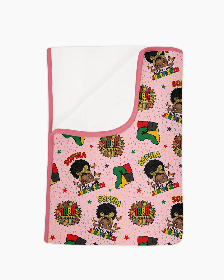 Custom Name Little Miss Juneteenth Bamboo Blanket