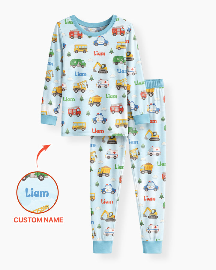 Busy Vehicles Bamboo Two Piece Long Sleeve Pajama Set