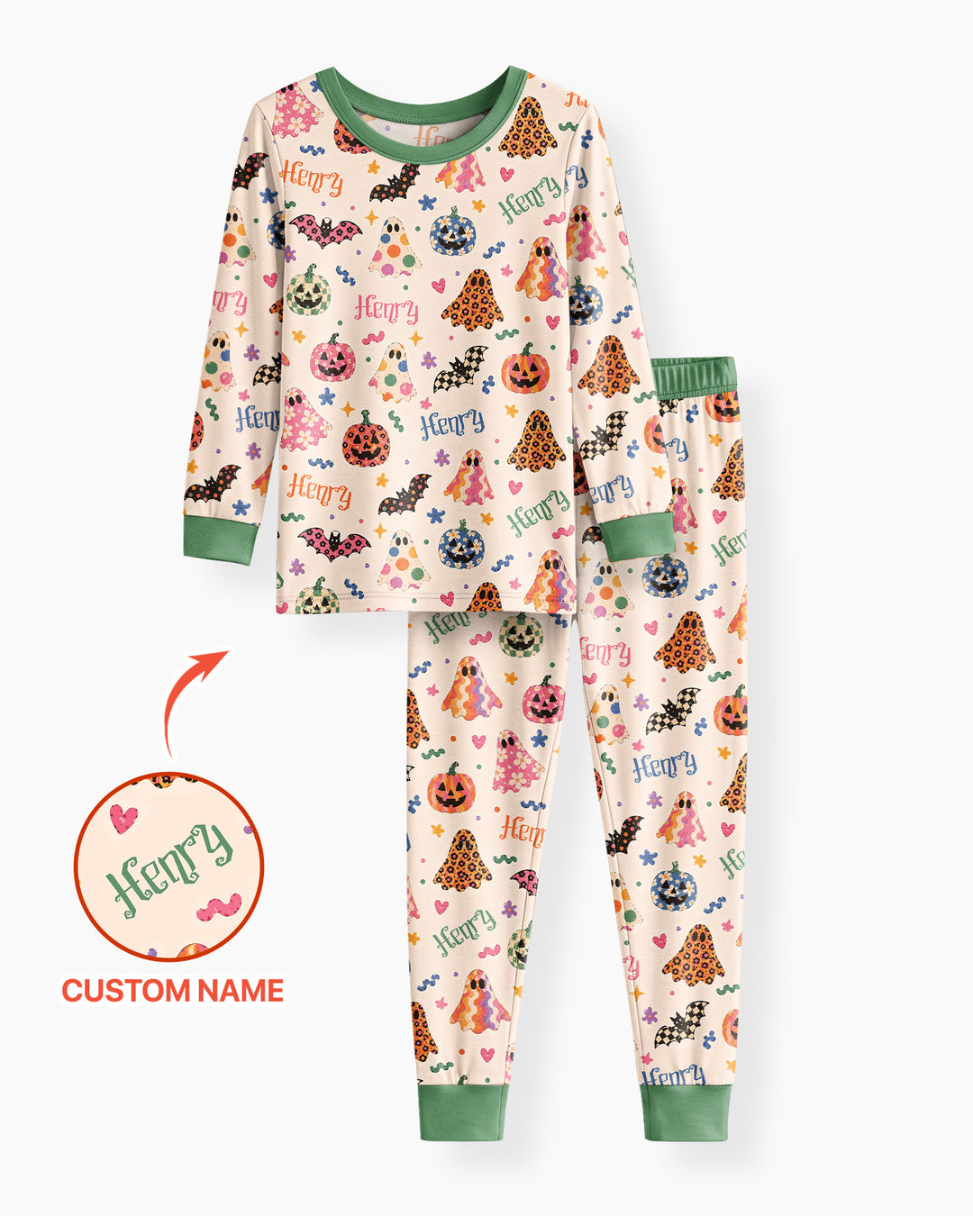 Funky Retro Halloween Bamboo Two Piece Long Sleeve Pajama Set