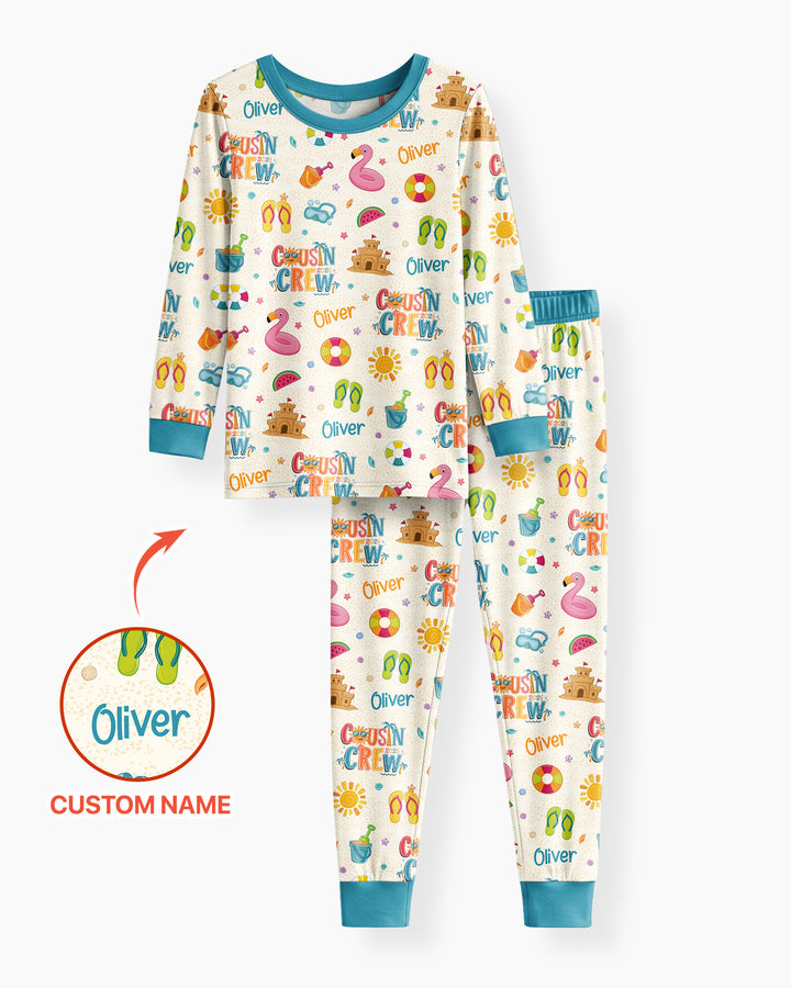 Custom Name Summer 2026 Cousin Crew Bamboo Two Piece Long Sleeve Pajama Set