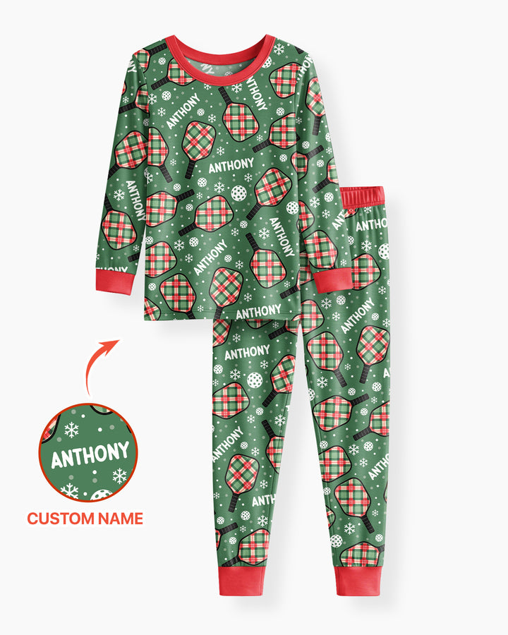 Custom Name Plaid Paddle Bamboo Two Piece Long Sleeve Pajama Set