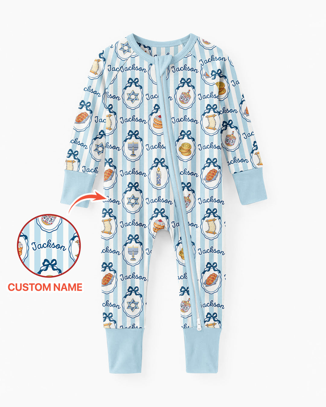 Custom Name Hanukkah Striped Bamboo Convertible Zippy