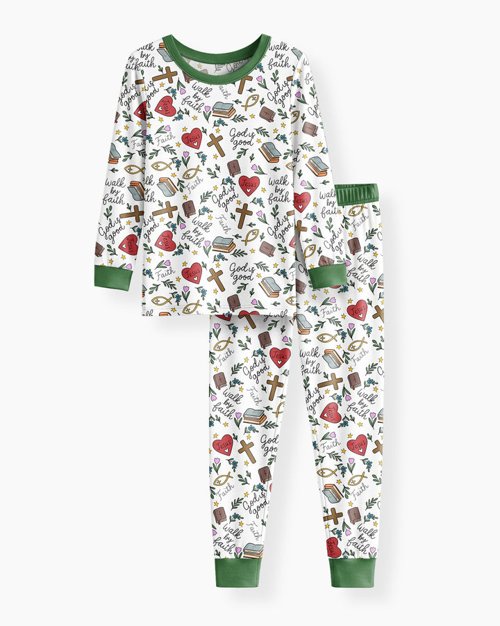 Love Jesus God Is Good Bamboo Two Piece Long Sleeve Pajama Set