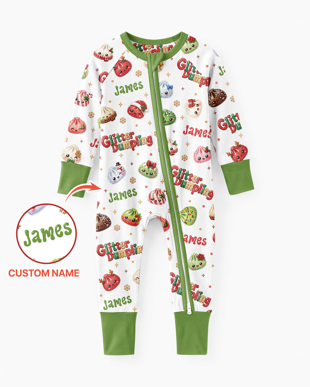 Custom Name Glitter Christmas Dumpling  Bamboo Convertible Zippy