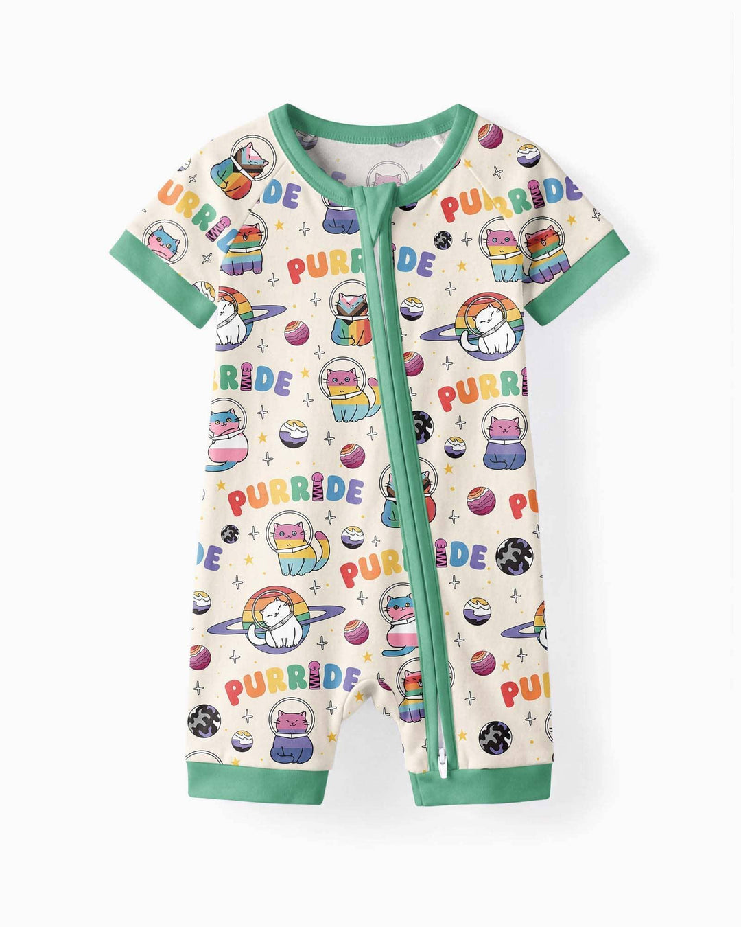 Rainbow Space Cats Family Matching Bamboo Shorty Zippy