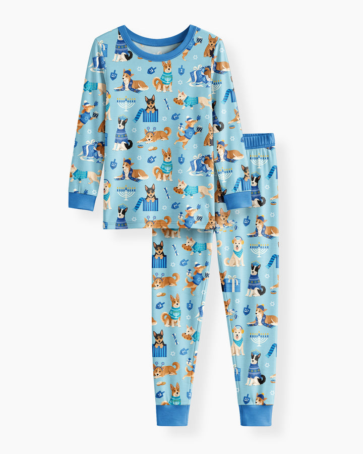 Hannukkah Protected by A Canaan Dog Bamboo Two Piece Long Sleeve Pajama Set