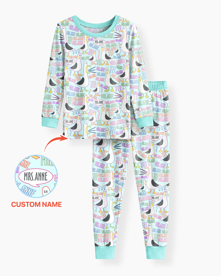 Teacher Teacher Teacher Funny Seagull Bamboo Two Piece Long Sleeve Pajama Set