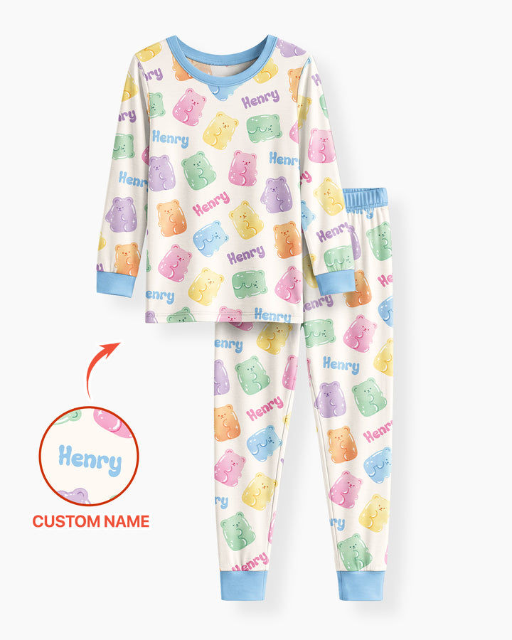 Kawaii Jelly Gummy Bears Custom Name Bamboo Two Piece Long Sleeve Pajama Set