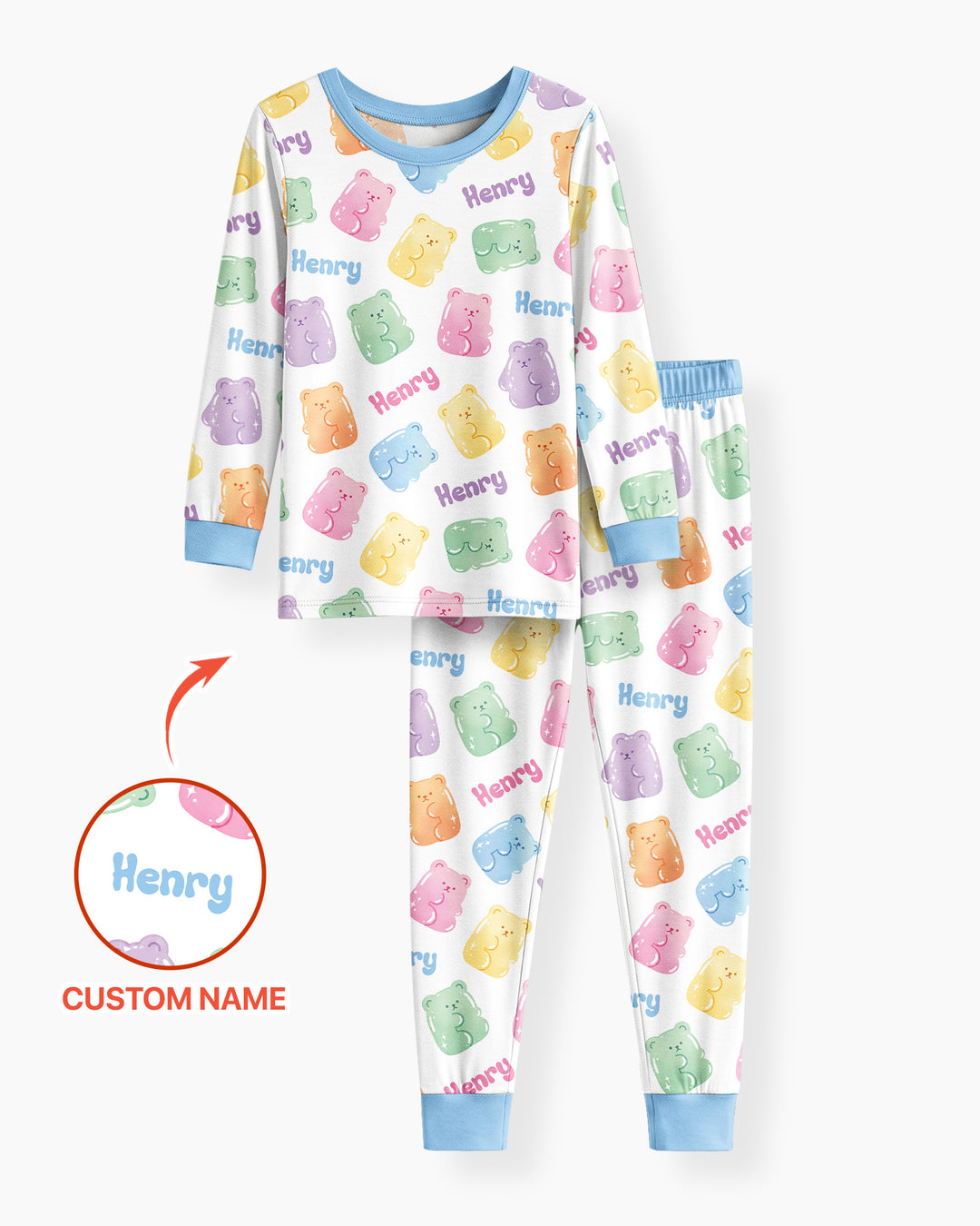 Kawaii Jelly Gummy Bears Custom Name Bamboo Two Piece Long Sleeve Pajama Set