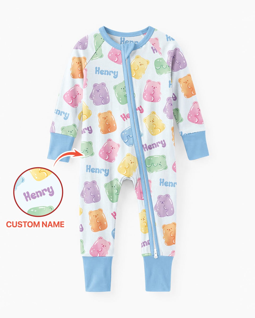 Kawaii Jelly Gummy Bears Custom Name Bamboo Convertible Zippy