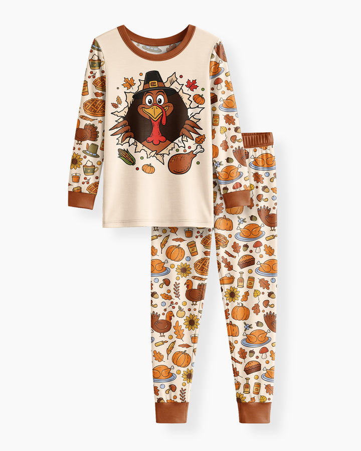 Funny Turkey on Thanksgiving Bamboo Two Piece Long Sleeve Pajama Set
