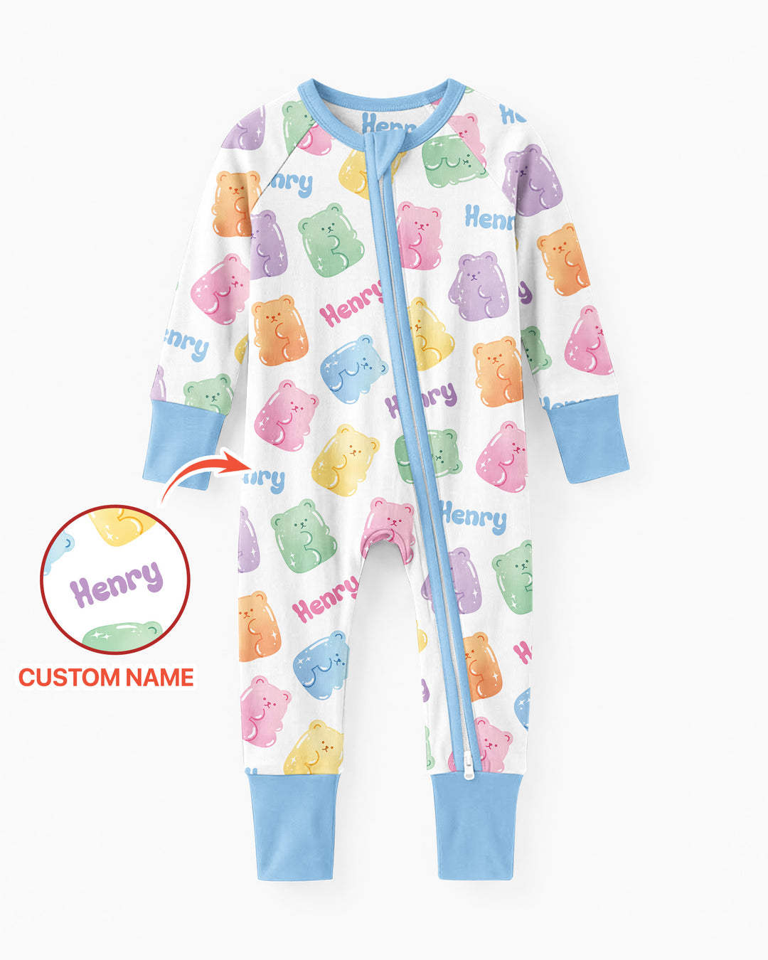 Kawaii Jelly Gummy Bears Custom Name Bamboo Convertible Zippy