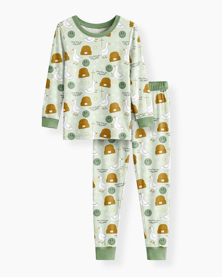 Jesus Loves You Silly Goose Bamboo Two Piece Long Sleeve Pajama Set