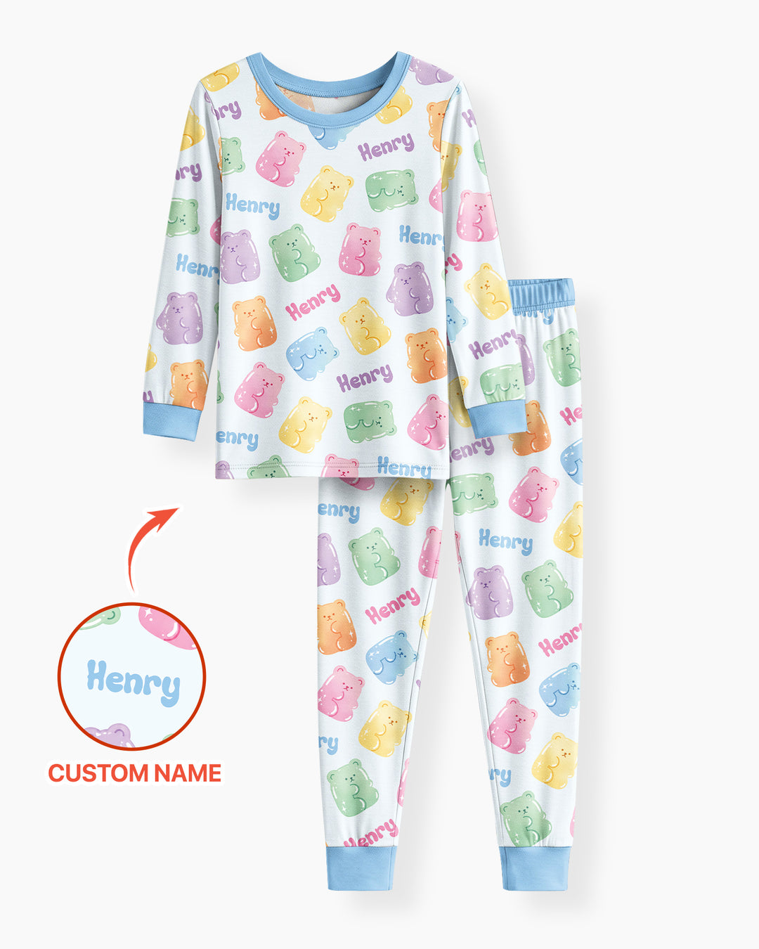 Kawaii Jelly Gummy Bears Custom Name Bamboo Two Piece Long Sleeve Pajama Set