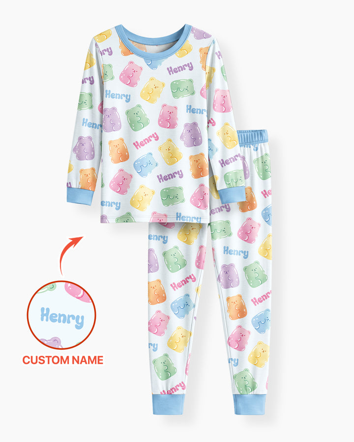 Kawaii Jelly Gummy Bears Custom Name Bamboo Two Piece Long Sleeve Pajama Set