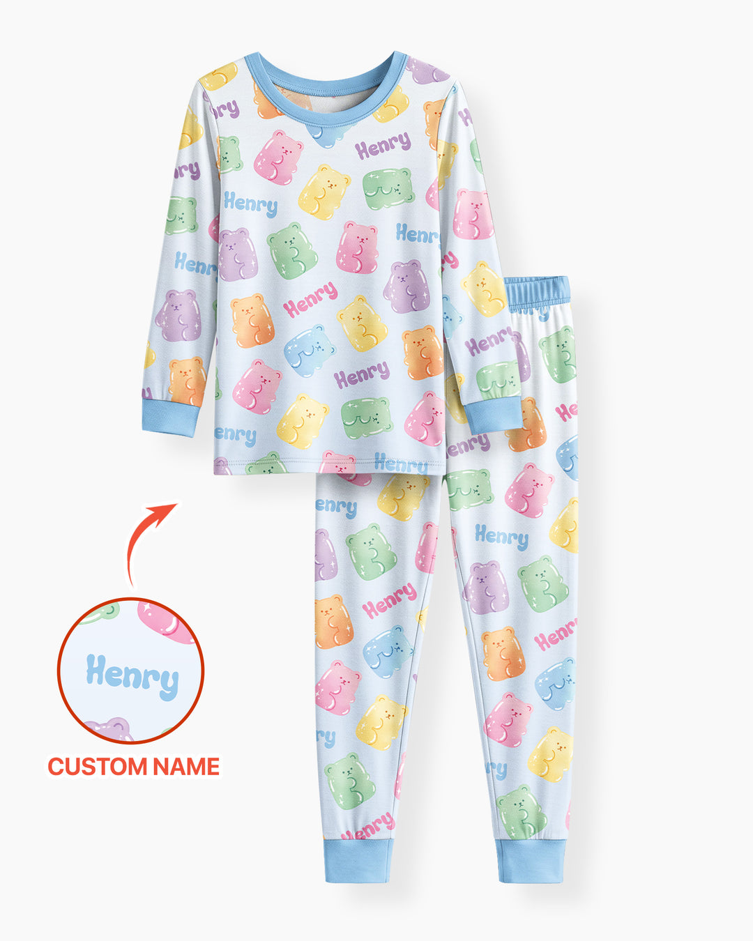 Kawaii Jelly Gummy Bears Custom Name Bamboo Two Piece Long Sleeve Pajama Set