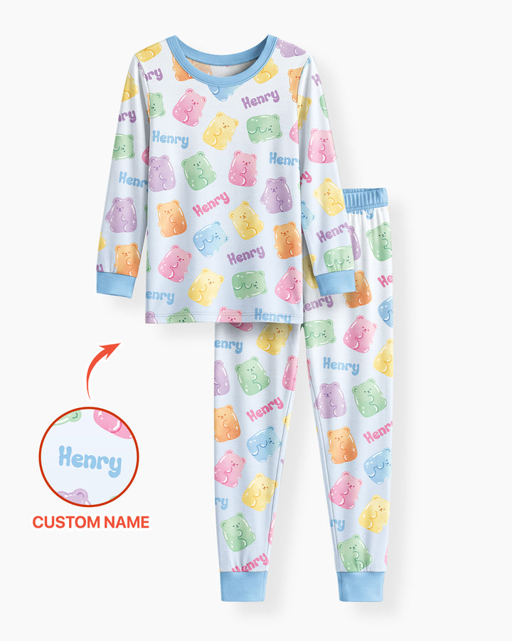 Kawaii Jelly Gummy Bears Custom Name Bamboo Two Piece Long Sleeve Pajama Set