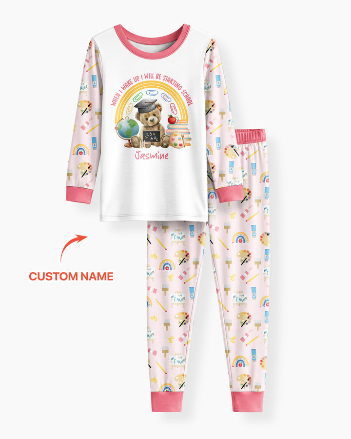 Custom Name When I Wake Up I Will Be Starting School Bamboo Two Piece Long Sleeve Pajama Set