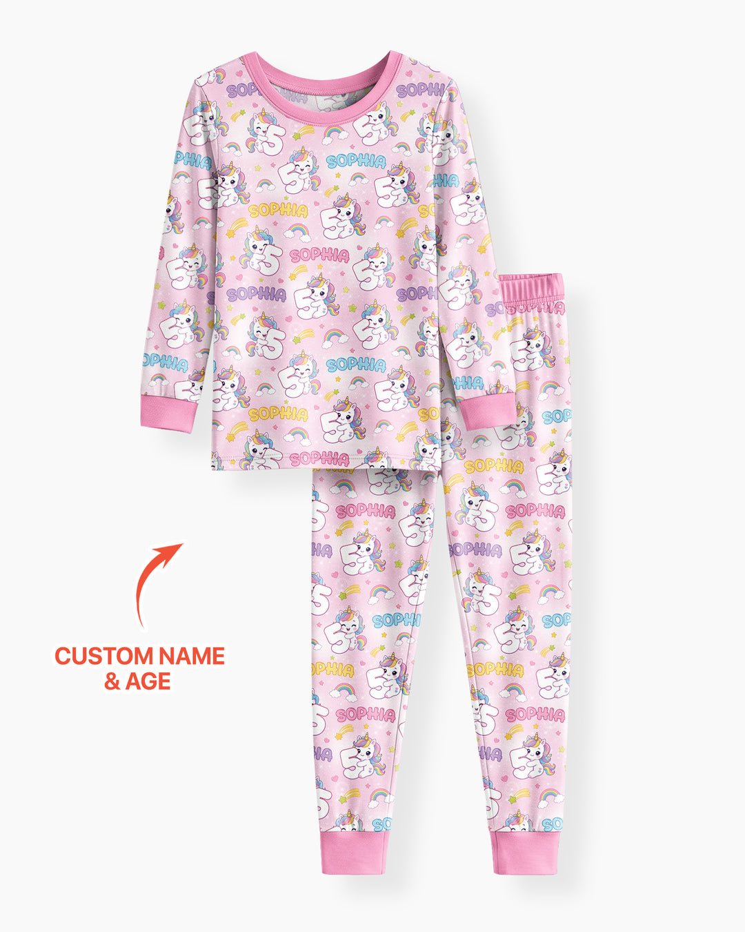 Custom Name Kawaii Unicorn Birthday Bamboo Two Piece Long Sleeve Pajama Set