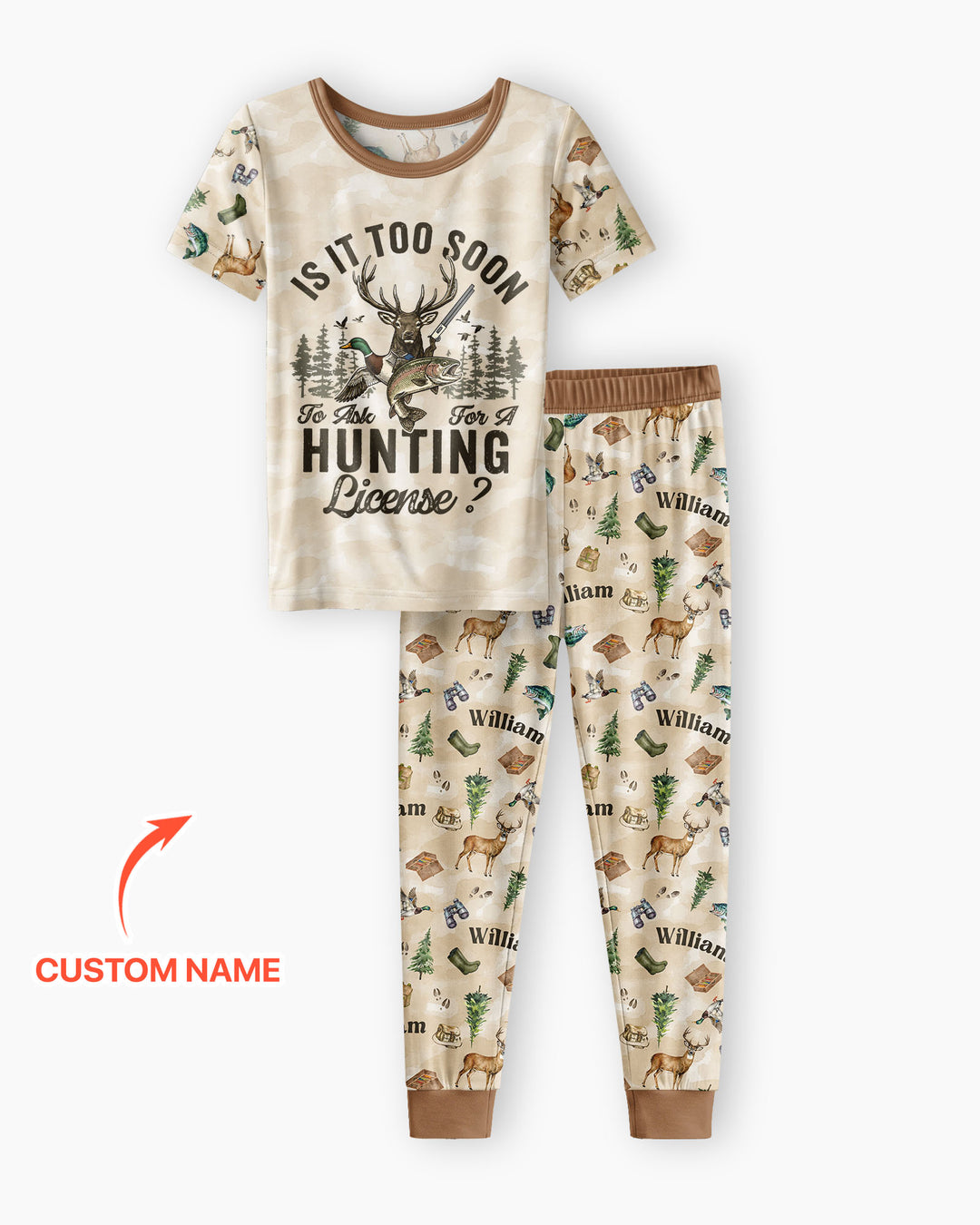 Personalized Funny Hunting Bamboo Two Piece Short Sleeve Pajama Set