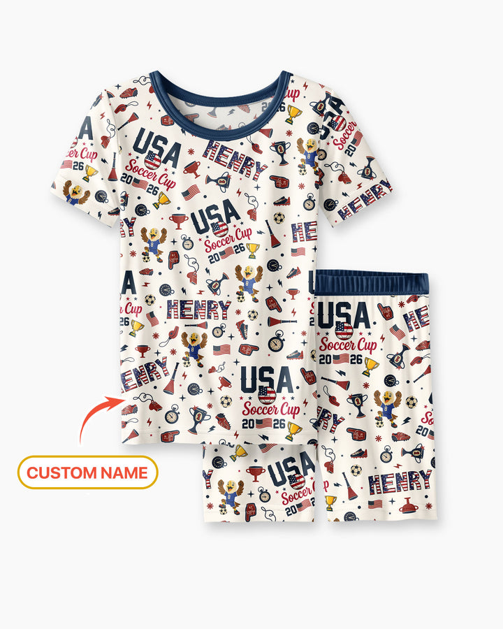 My First Soccer Cup 2026 Bamboo Two Piece Short Sleeve Shorts Pajama Set