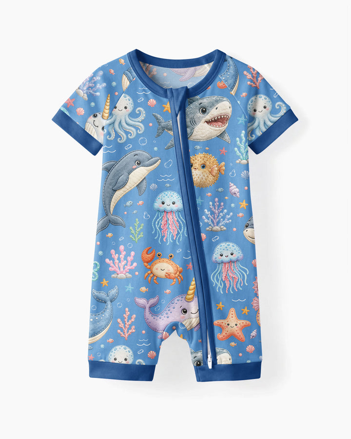Cute Ocean Animals Bamboo Shorty Zippy