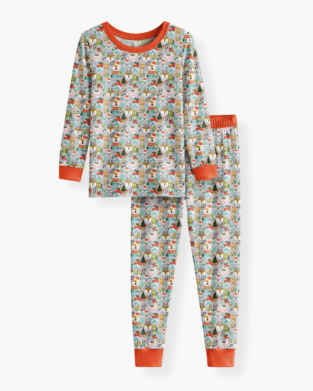 Christmas Woodland Deer Fox Bear Bamboo Two Piece Long Sleeve Pajama Set