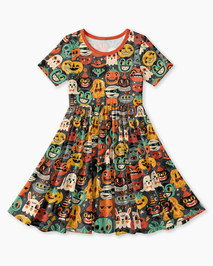 Retri Halloween Monsters Bamboo Twirl Dress