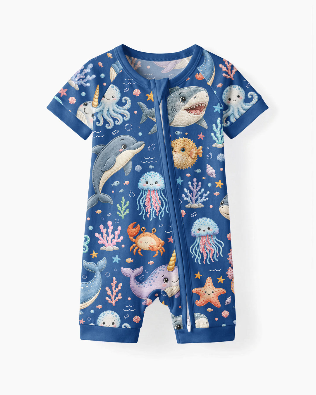 Cute Ocean Animals Bamboo Shorty Zippy
