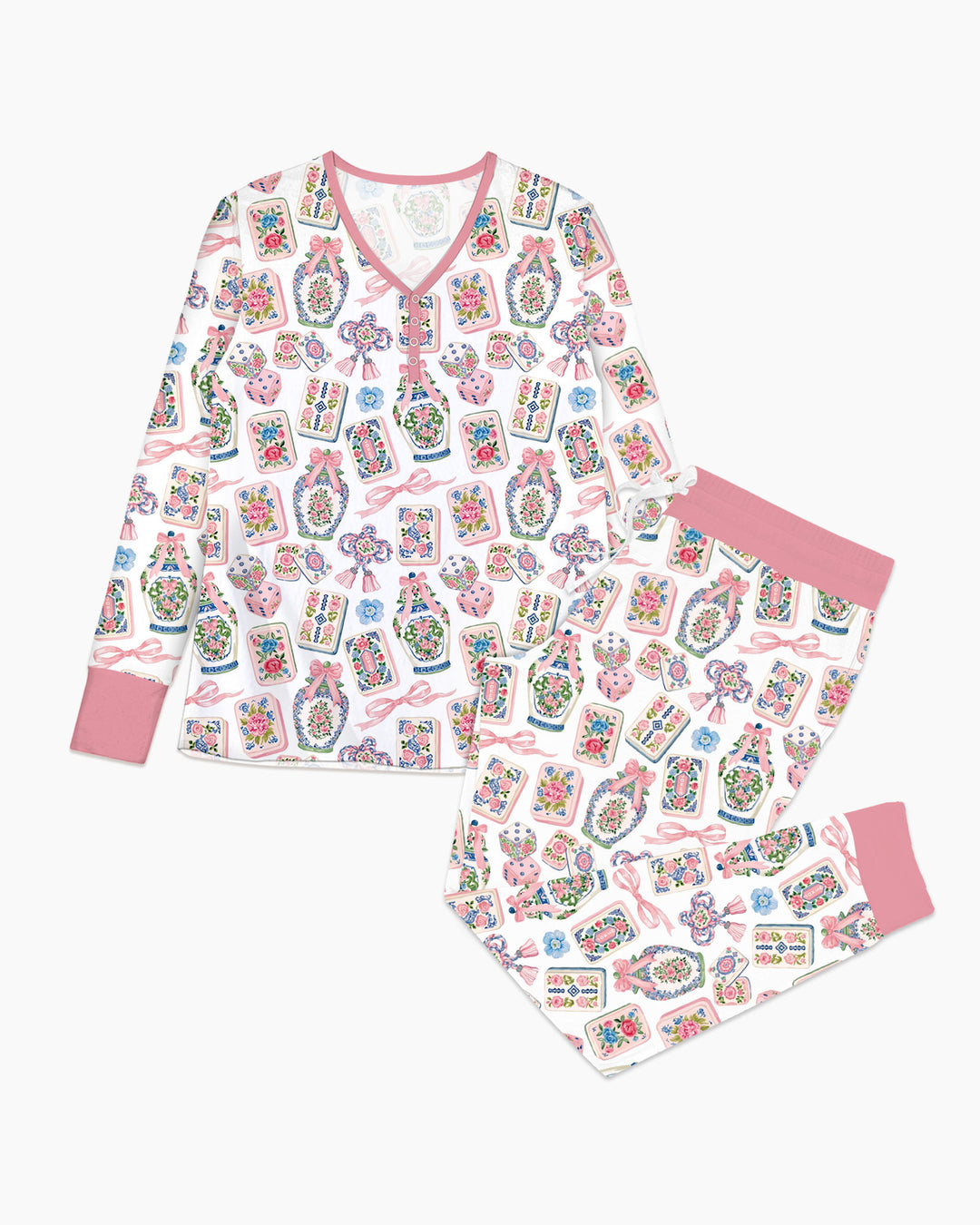 Chinoiserie Mahjong Mommy & Me Matching Bamboo Women Pajama Set