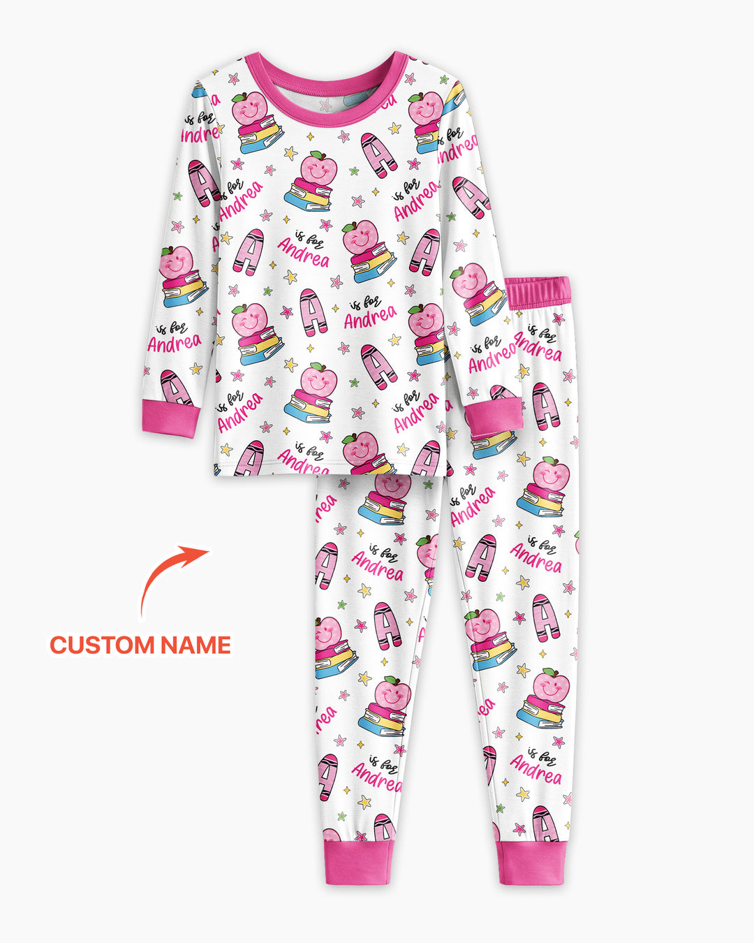 Custom Name Crayon Alphabet Bamboo Two Piece Long Sleeve Pajama Set