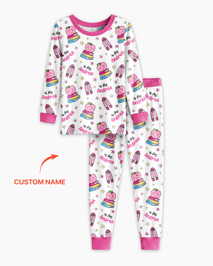 Custom Name Crayon Alphabet Bamboo Two Piece Long Sleeve Pajama Set