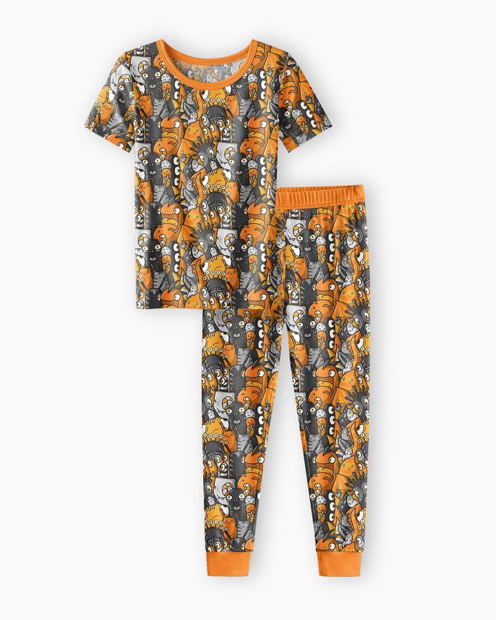 Colorful Doodle Monster Friends Bamboo Two Piece Short Sleeve Pajama Set