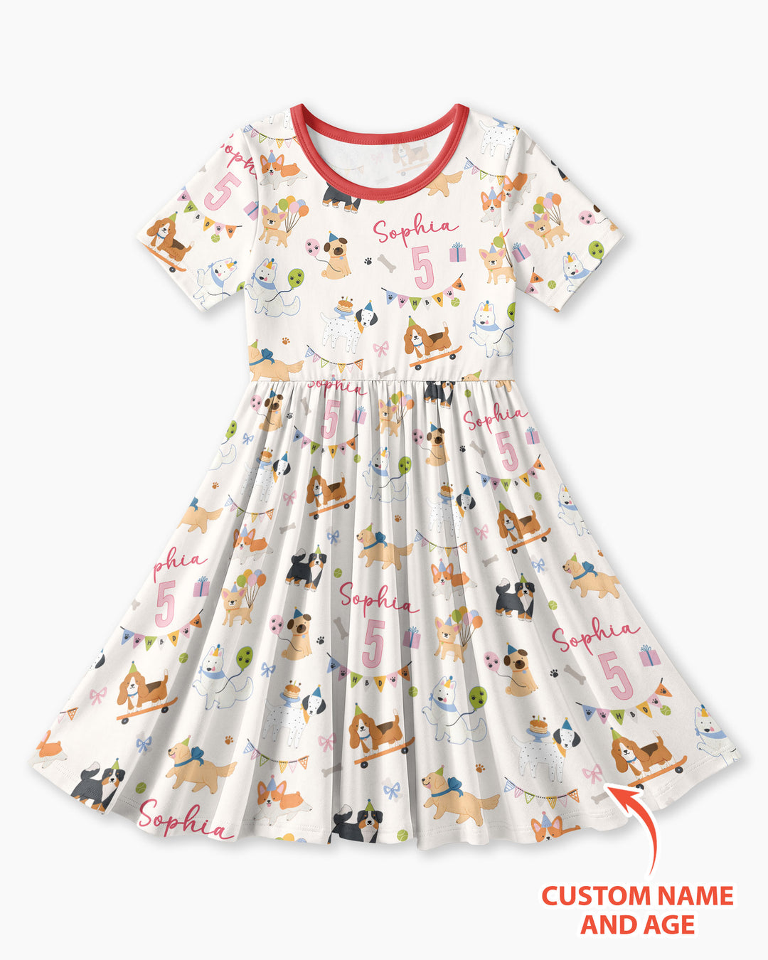 Custom Name Birthday Dogs Party Bamboo Twirl Dress