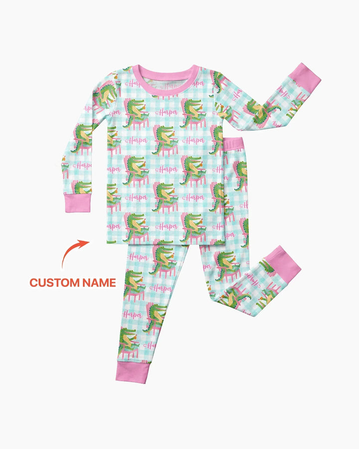 Custom Name Preppy Later Gator Bamboo Two Piece Long Sleeve Pajama Set
