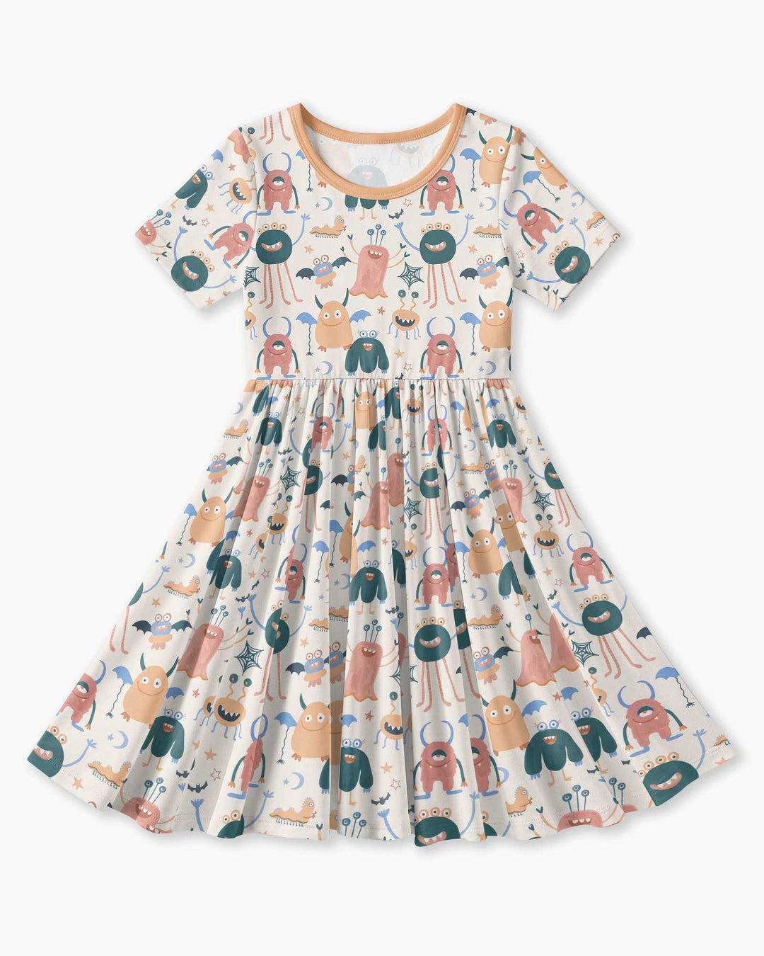 Monsters Fun Pastels Hand Painted Cute Bamboo Twirl Dress