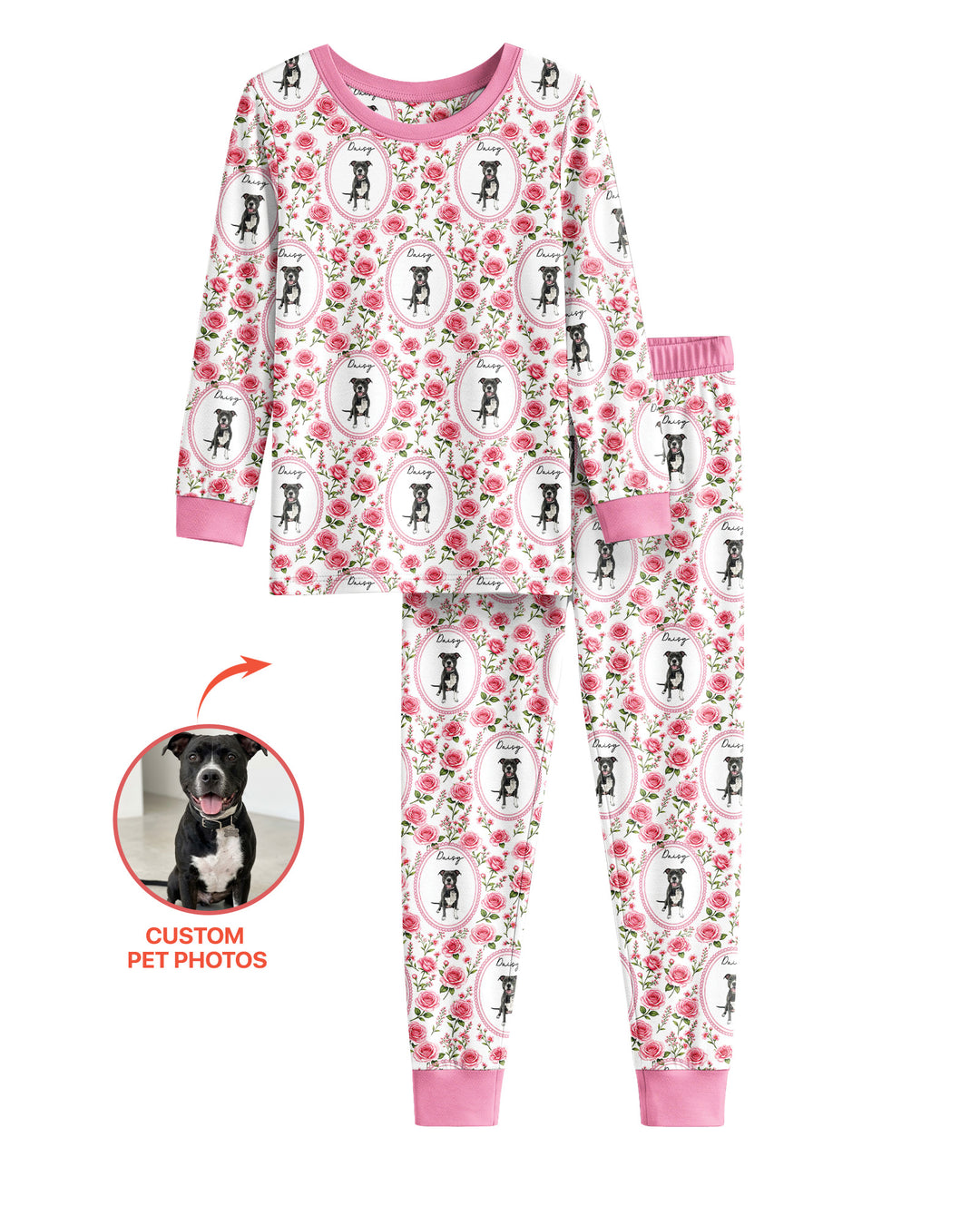 Custom Pet Photo Flower Garden Bamboo Two Piece Long Sleeve Pajama Set