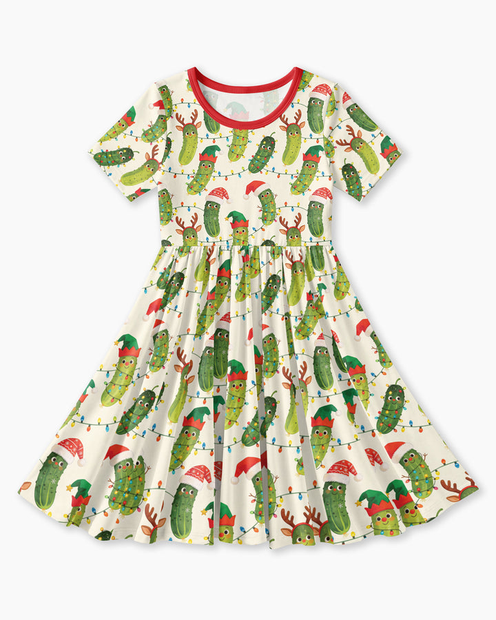 Cheerful Christmas Pickle Bamboo Twirl Dress