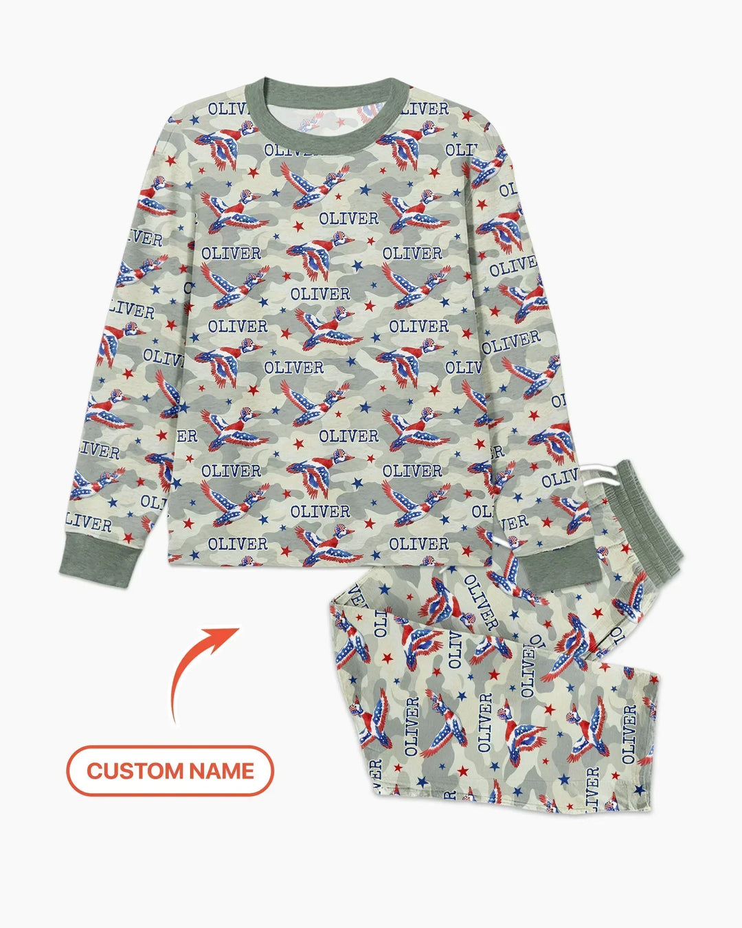 Custom Name America Mallard Duck Family Matching Bamboo Men's Pajama Set