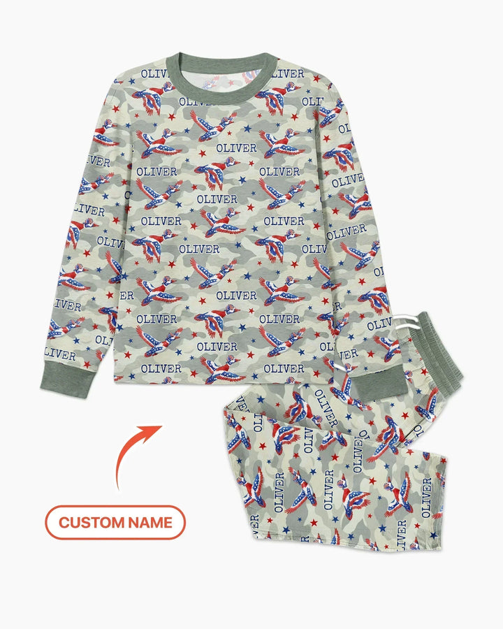 Custom Name America Mallard Duck Family Matching Bamboo Men's Pajama Set
