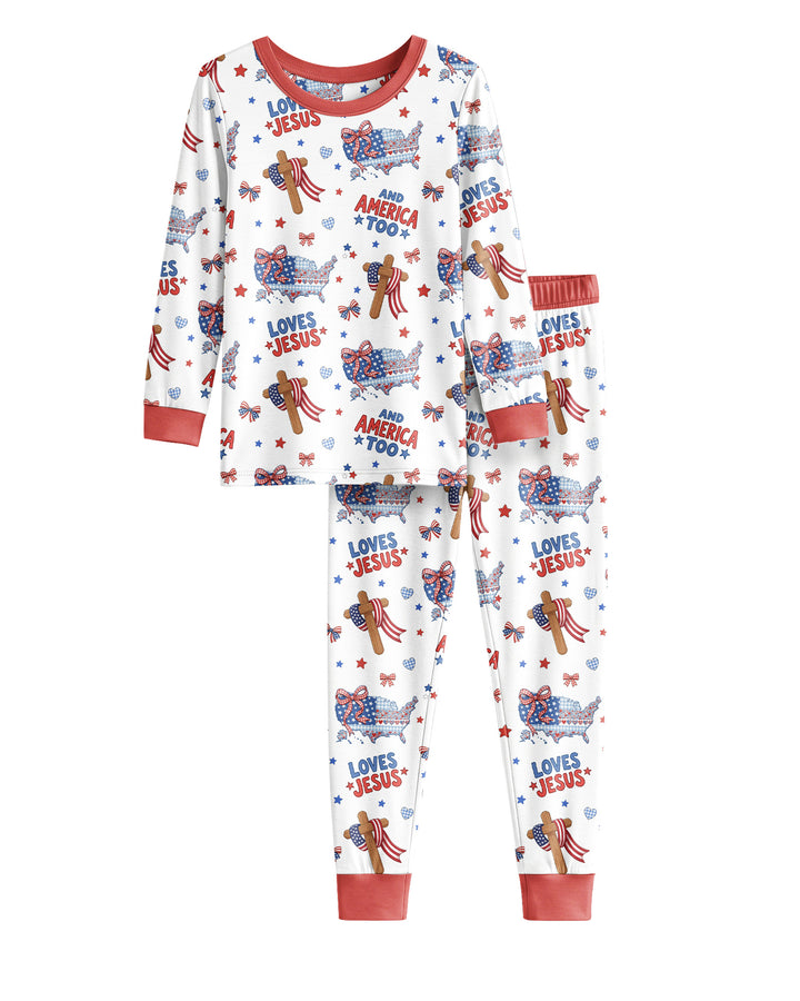 Loves Jesus And America Too Bamboo Two Piece Long Sleeve Pajama Set