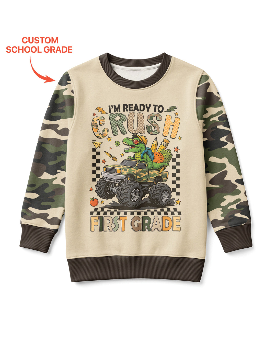 Back To School Monster Truck Dino Bamboo Crewneck Sweatshirt