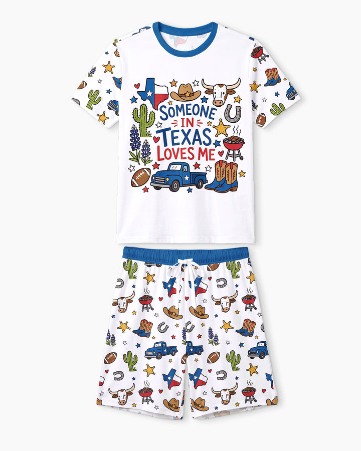 Someone in Texas Loves Me Bamboo Men Short Sleeve Short Pajama Set