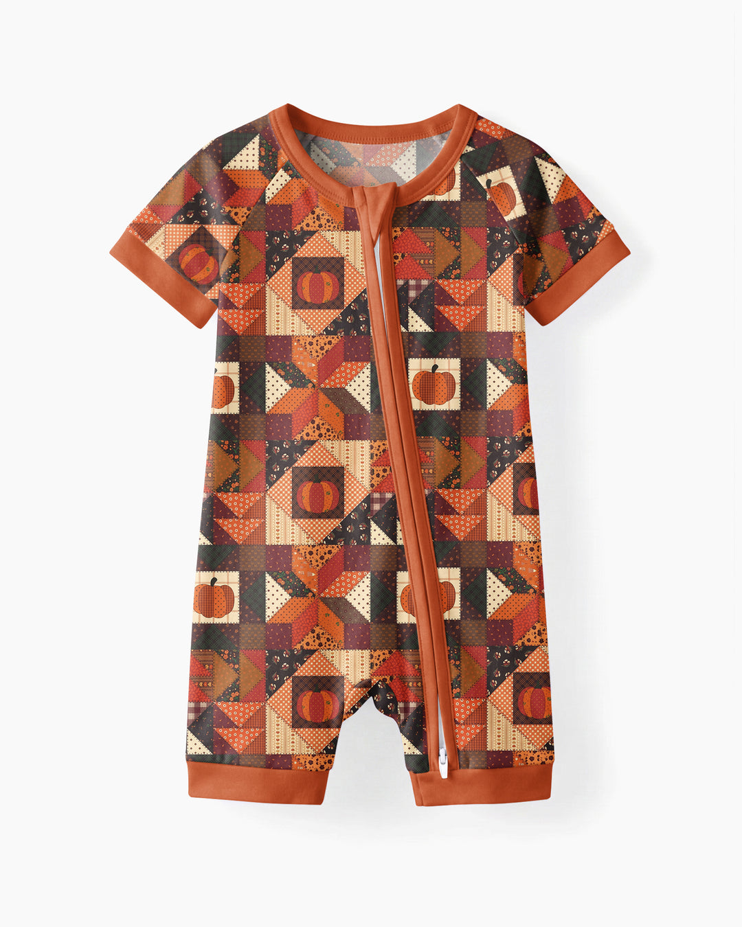 Vintage Pumpkin Patchwork Fall Bamboo Shorty Zippy