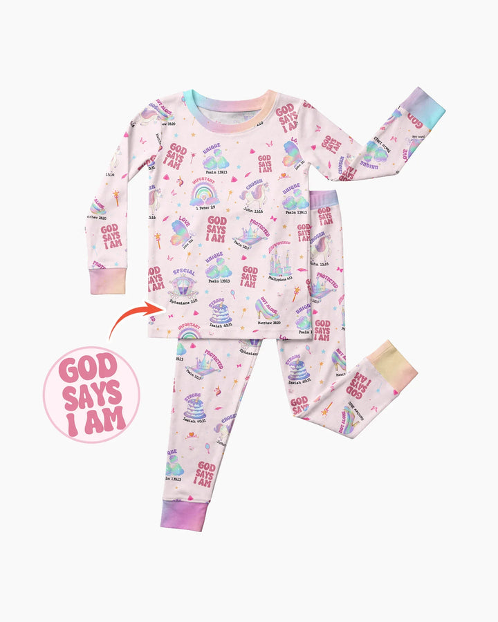 God Says I Am Girl Bamboo Two Piece Long Sleeve Pajama Set