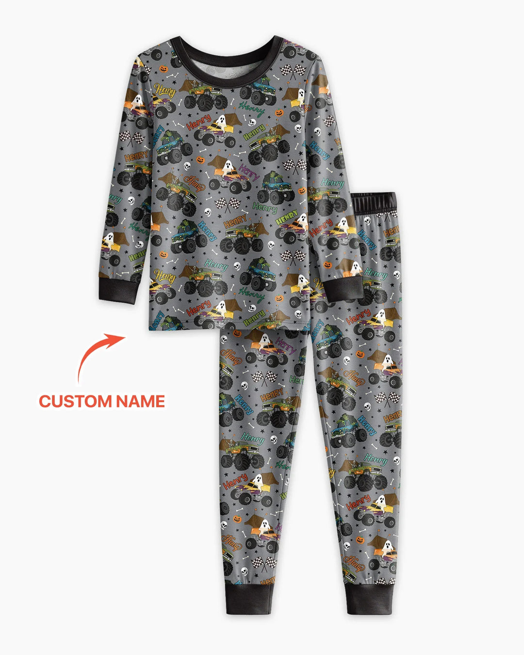 Custom Name Halloween Creepy Crusher Family Matching Bamboo Two Piece Long Sleeve Pajama Set