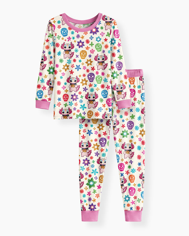 Sugar Skull Axolotl  Bamboo Two Piece Long Sleeve Pajama Set